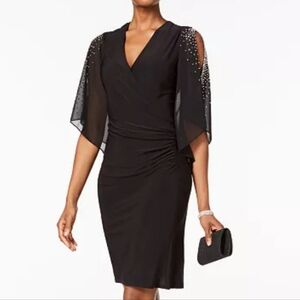 MSK Ruched Sheath Dress with Flutter Sleeves Wedding Guest Black Sz Med Nwt